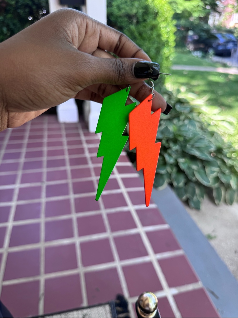 Neon Lightning Bolt Earrings - Green & Orange